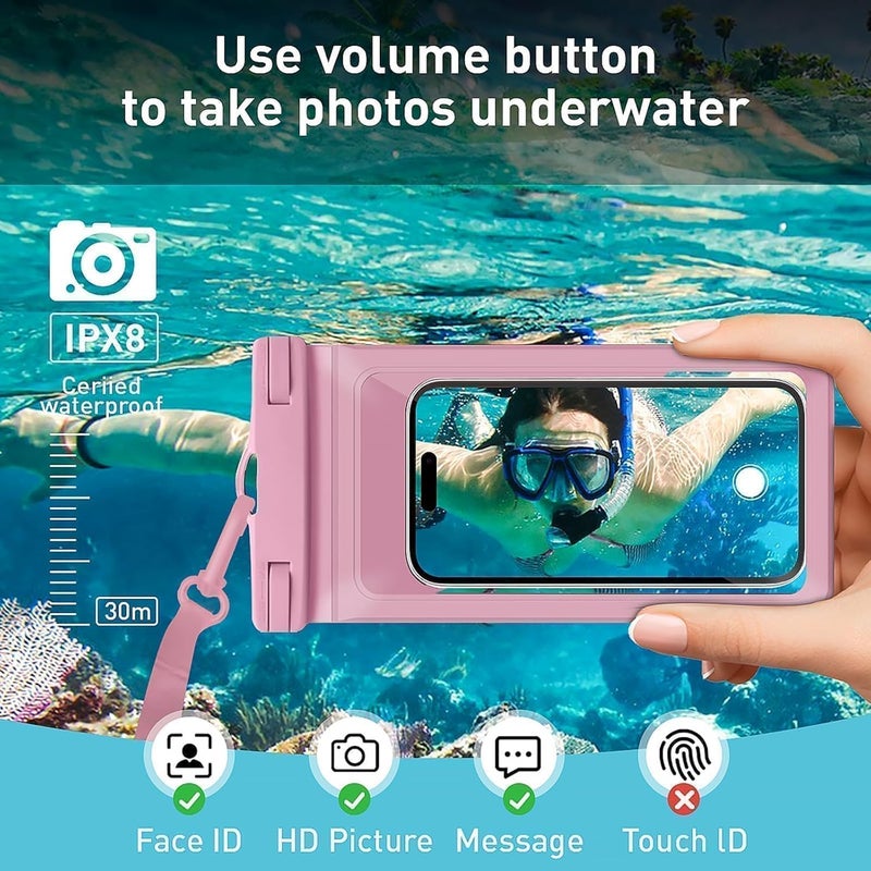 Vsagier Universal Waterproof Phone Case,with Inside Card Pack,Large Dry Bag Up to 8.3",Compatible with iPhone 17/16/15/14 Pro Max, IPX8 Cellphone Travel Beach Essentials for Beach, 2 Pack-Black &Pink - Image 4
